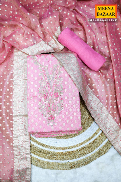 Pink Chanderi Silk Zari Pearl Embroidered Suit Set