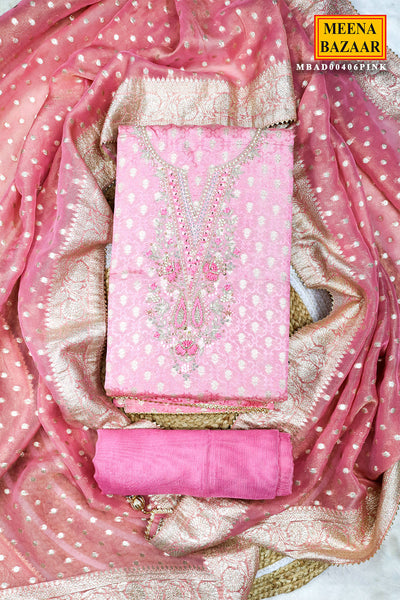 Pink Chanderi Silk Zari Pearl Embroidered Suit Set