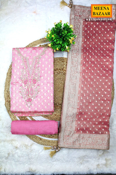 Pink Chanderi Silk Zari Pearl Embroidered Suit Set