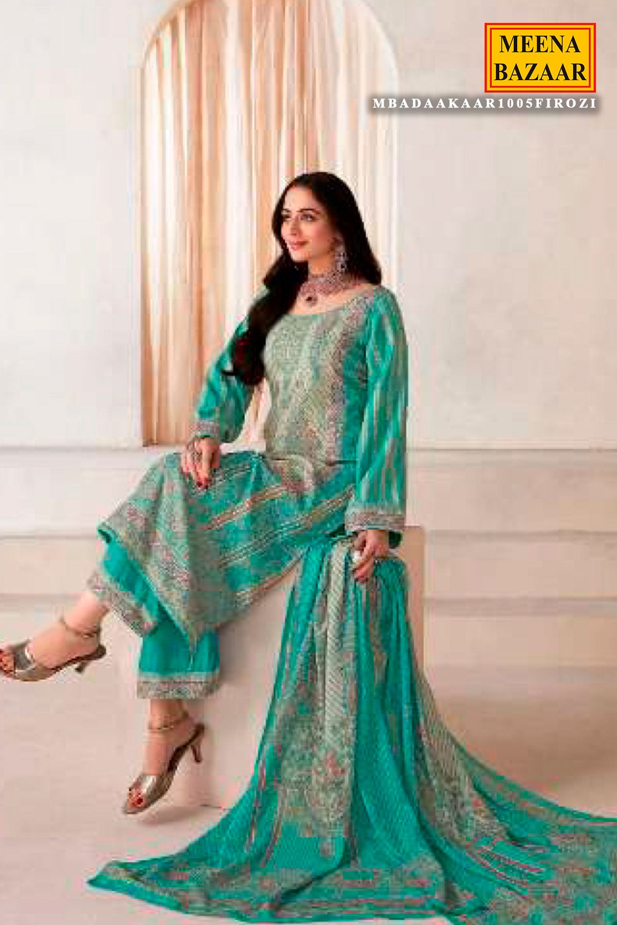 Firozi Pashmina Silk Woven Suit Set