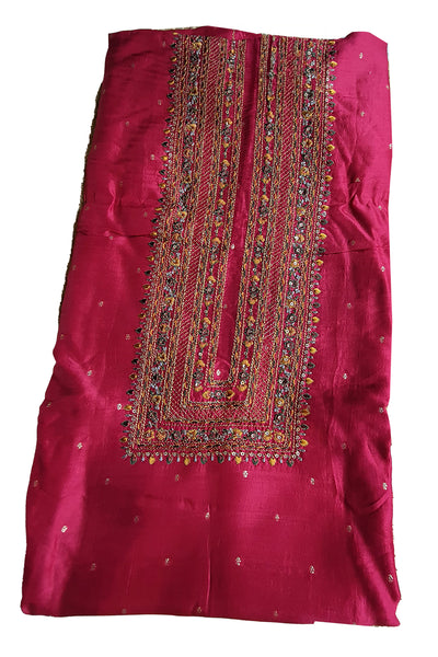 Rough Red Viscose Dola Silk Printed Thread Embroidered Unstitched Suit