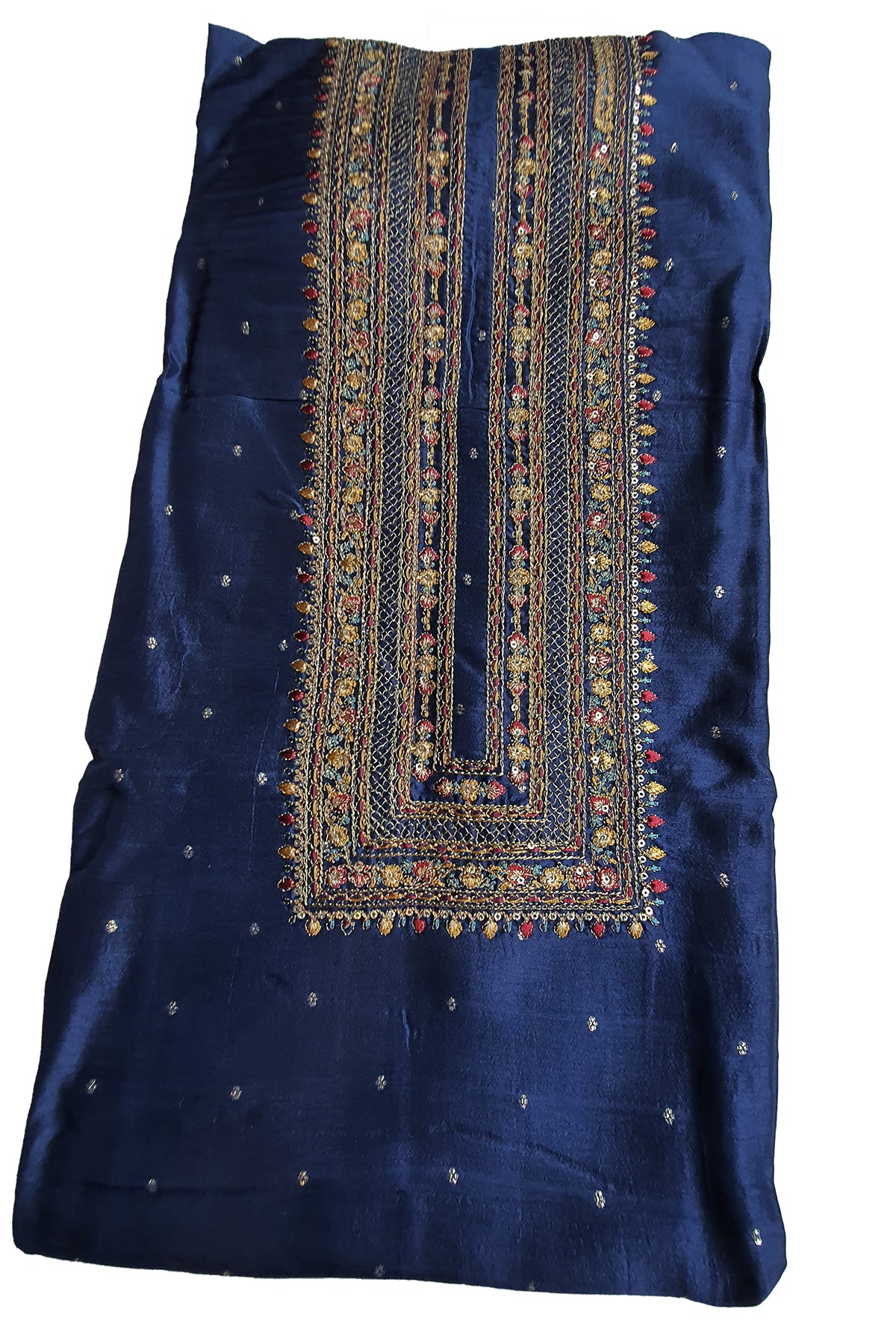 Navy Viscose Dola Silk Printed Thread Embroidered Unstitched Suit Set