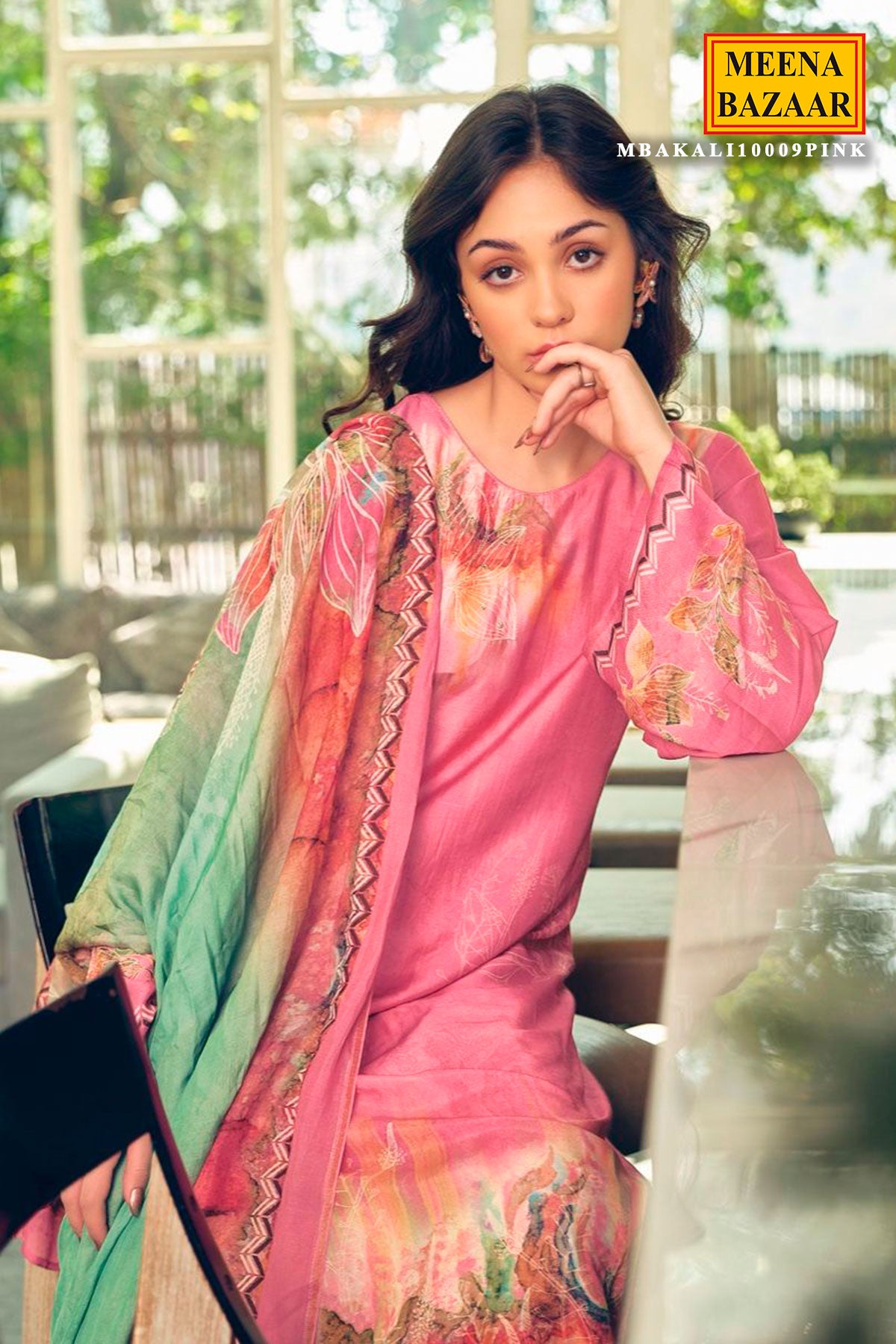 Pink Khatli Work Embroidered Muslin Printed Suit