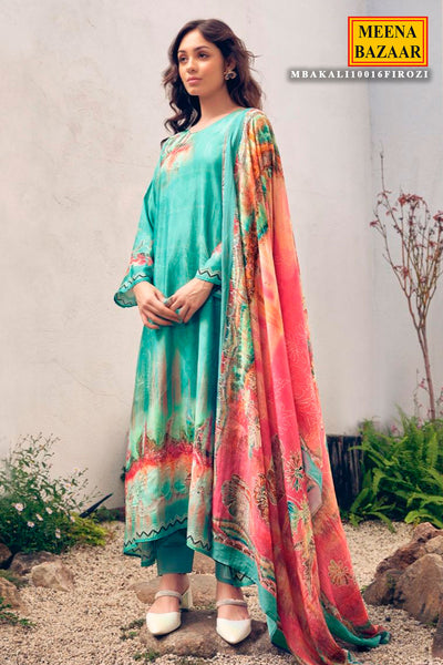 Firozi Khatli Work Embroidered Muslin Printed Suit