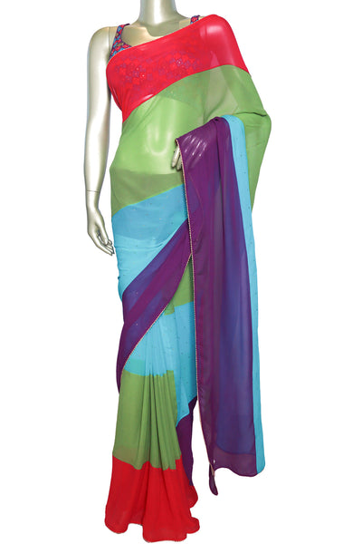 Multicolored Georgette Panelled Saree