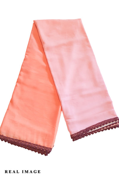 Peach Ombre Georgette Lace Embroidered Saree