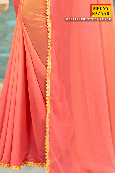 Peach Ombre Georgette Lace Embroidered Saree