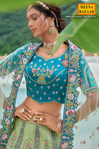 Pista Green Silk Embroidered Lehenga with Stone & Zari Work