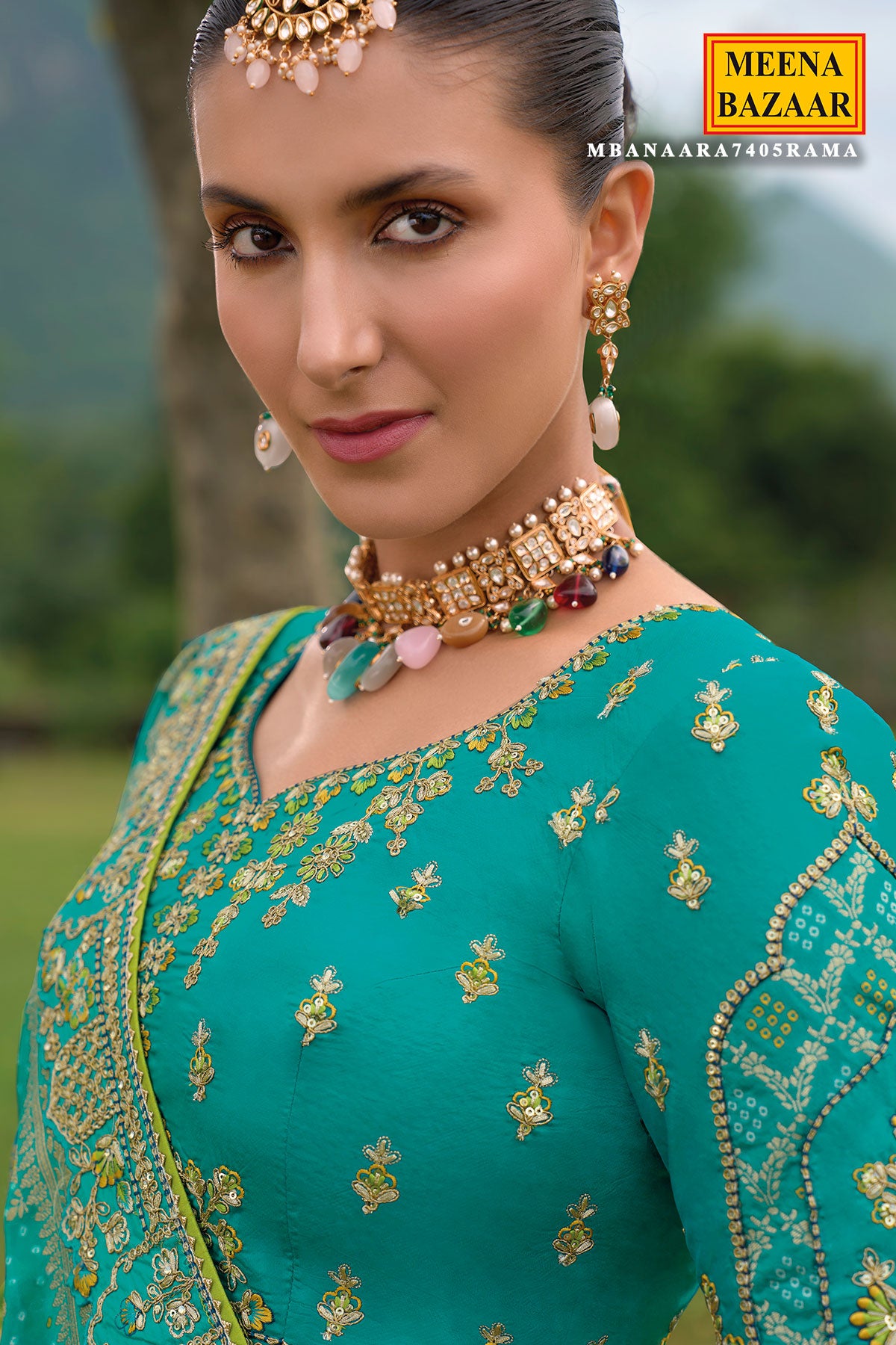 Rama Green Silk Zari, Gota Embroidered Lehenga