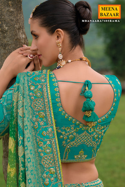 Rama Green Silk Zari, Gota Embroidered Lehenga