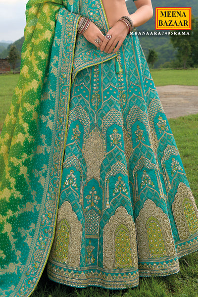 Rama Green Silk Zari, Gota Embroidered Lehenga