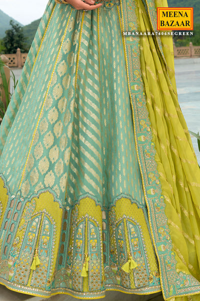 Sea Green Organza Silk Zari Embroidered Lehenga