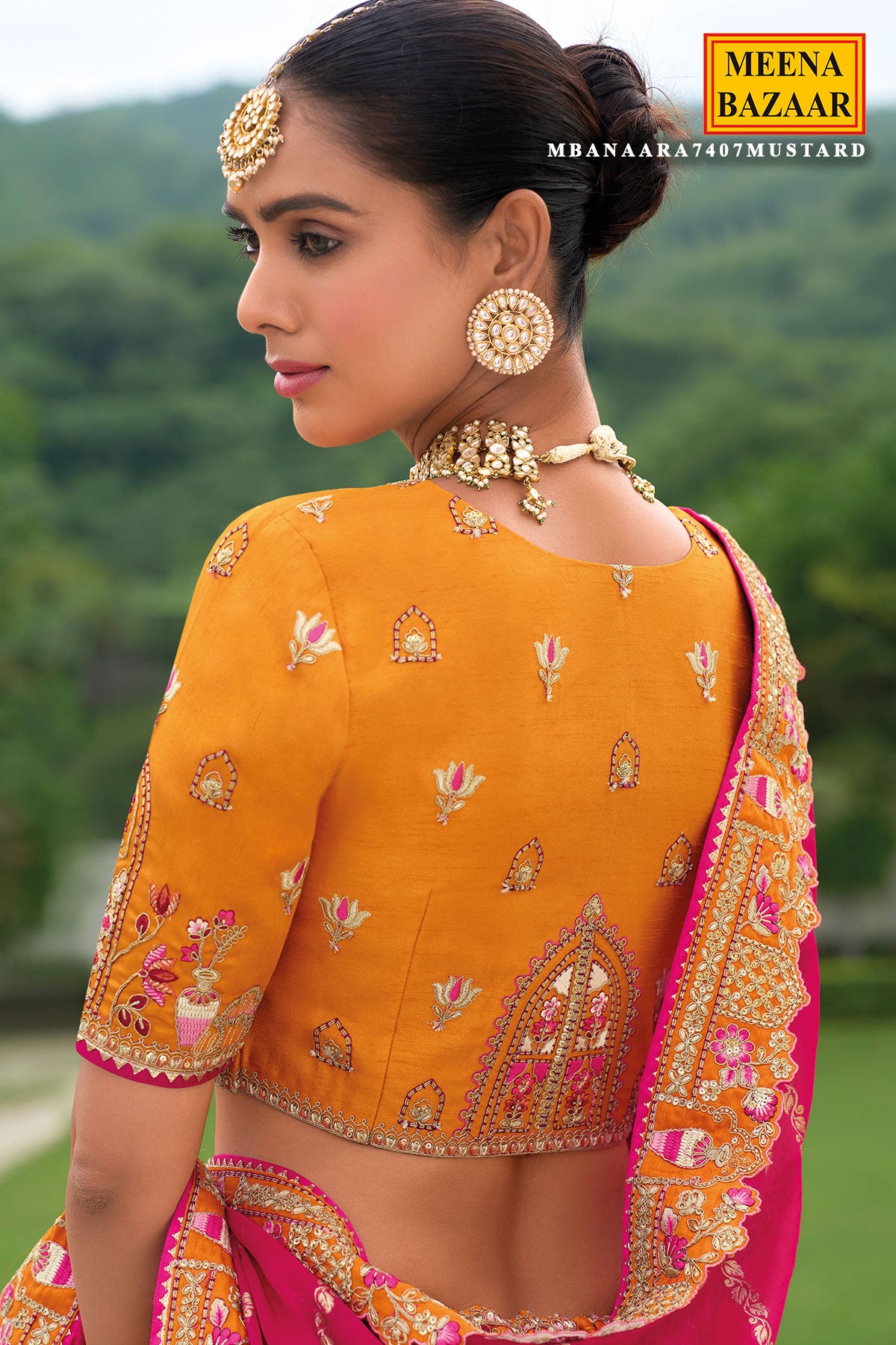 Mustard Organza Silk Zari Embroidered Lehenga