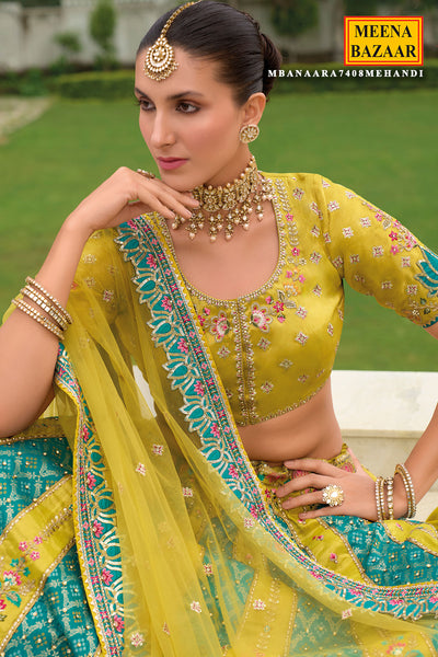 Mehandi Silk Zari Embroidered Lehenga