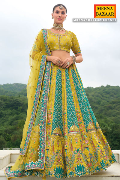 Mehandi Silk Zari Embroidered Lehenga