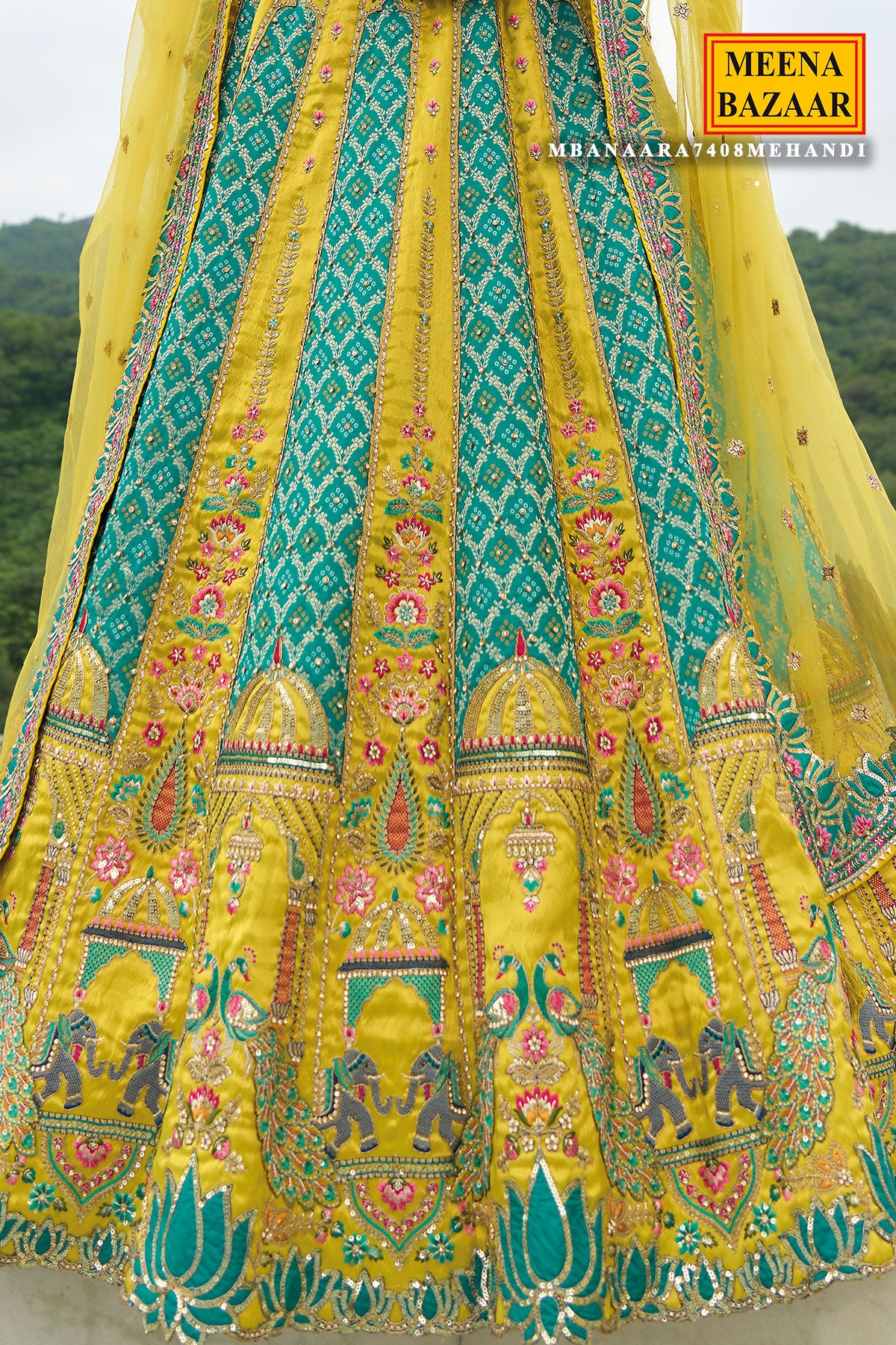 Mehandi Silk Zari Embroidered Lehenga