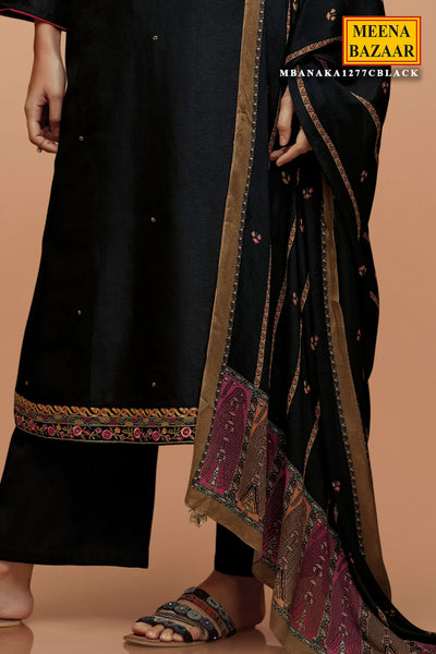 Black Cotton Floral Neck Embroidered Unstitched Suit Set
