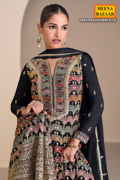 Navy Georgette Sequin, Zari Embroidered Suit Set