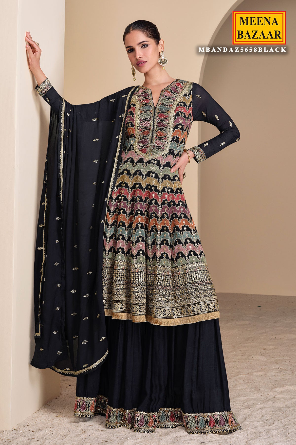 Navy Georgette Sequin, Zari Embroidered Suit Set