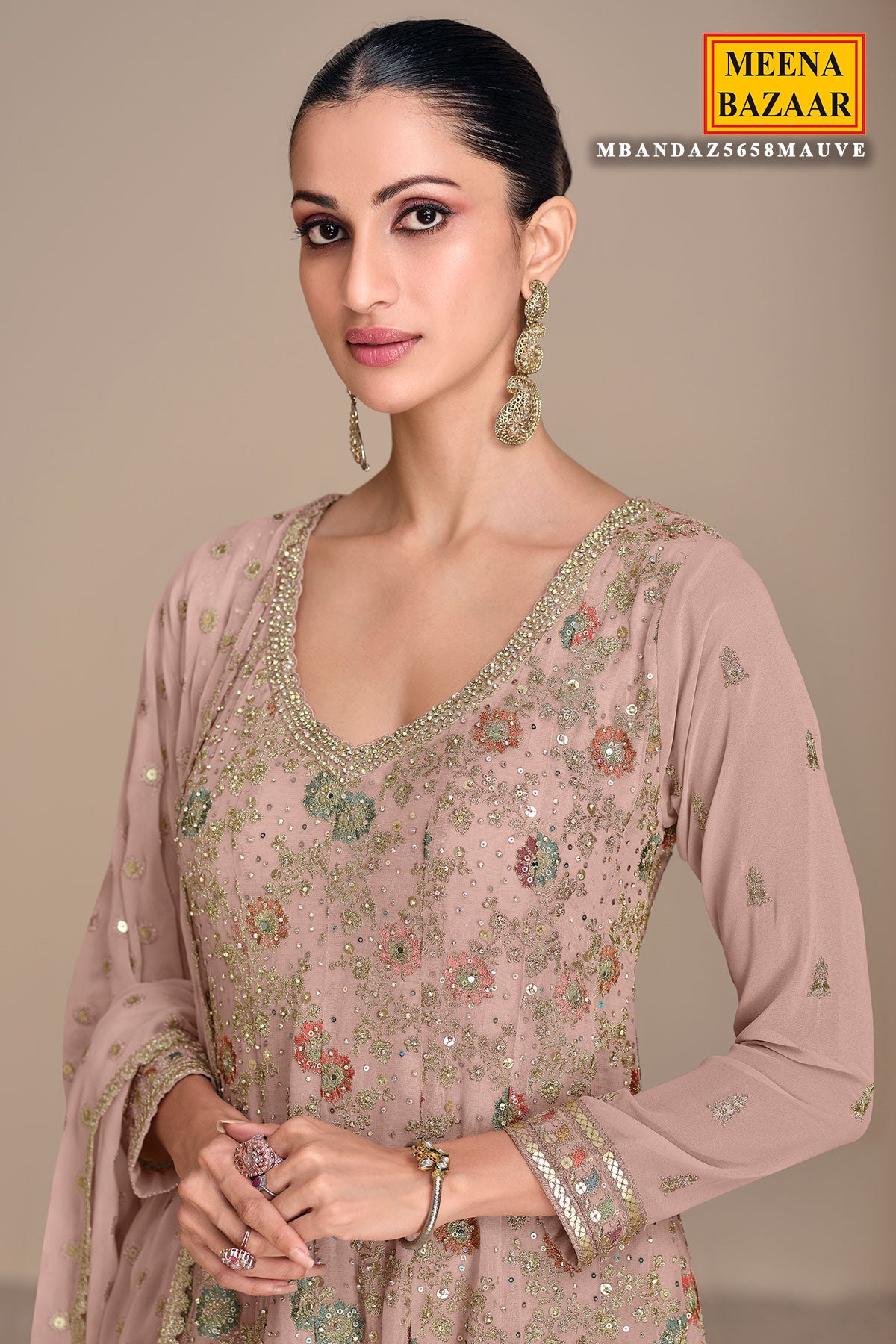 Blush Pink Georgette Sequin, Zari Embroidered Suit Set