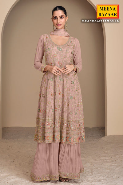 Blush Pink Georgette Sequin, Zari Embroidered Suit Set