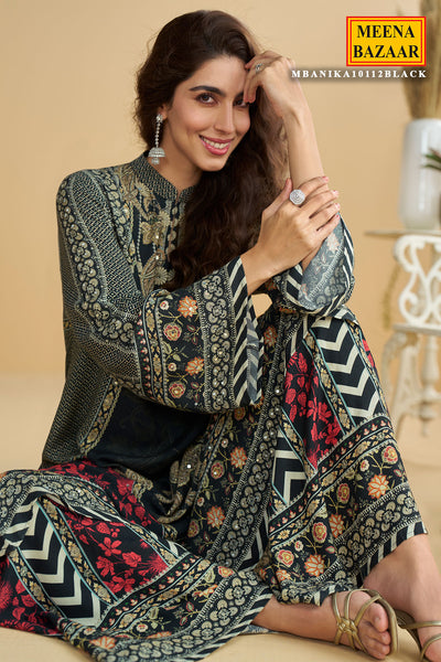 Black Printed Anarkali with Dupatta Suit Set with Elegant Ethnic Ready Made