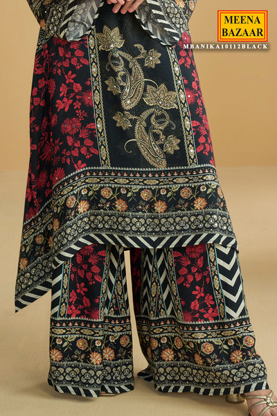 Black Printed Anarkali with Dupatta Suit Set with Elegant Ethnic Ready Made