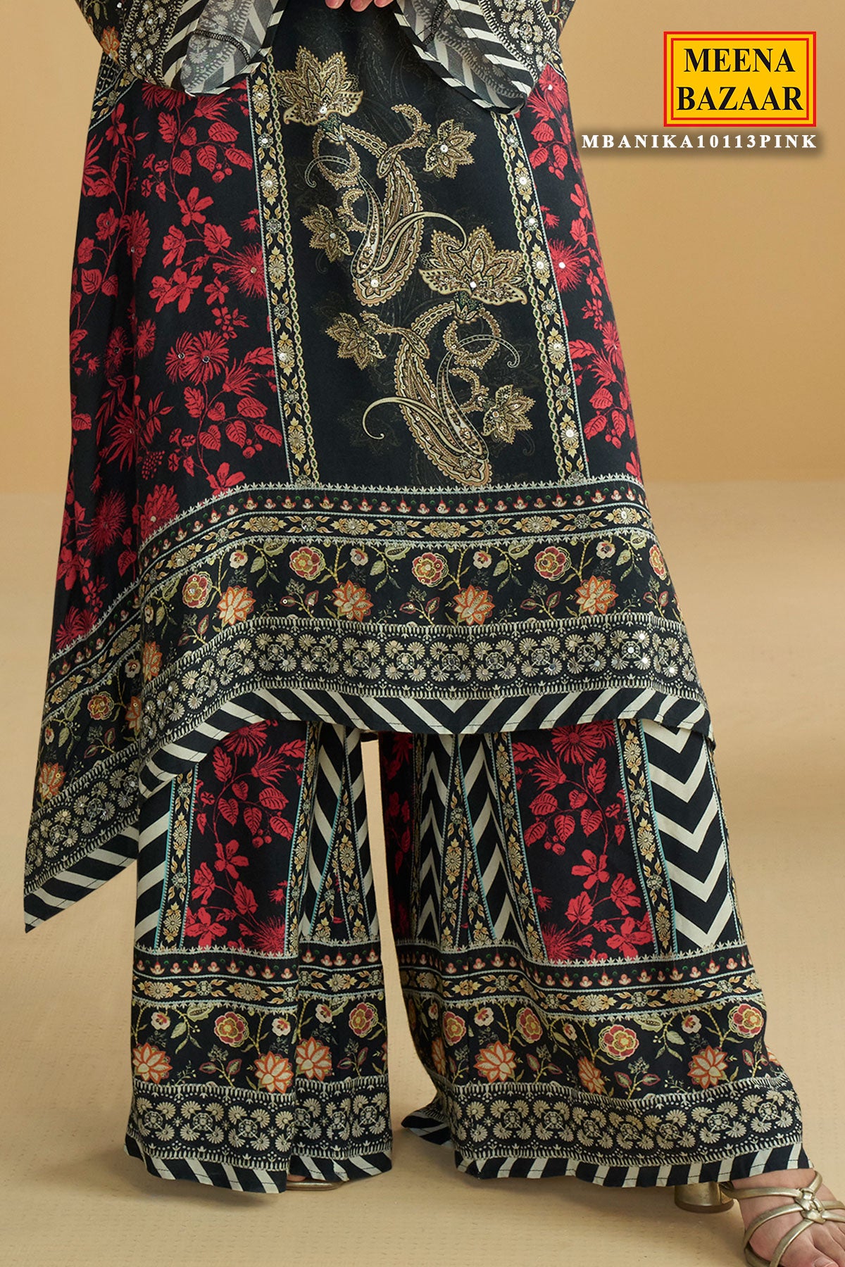 Black Printed Anarkali with Dupatta Suit Set with Elegant Ethnic Ready Made