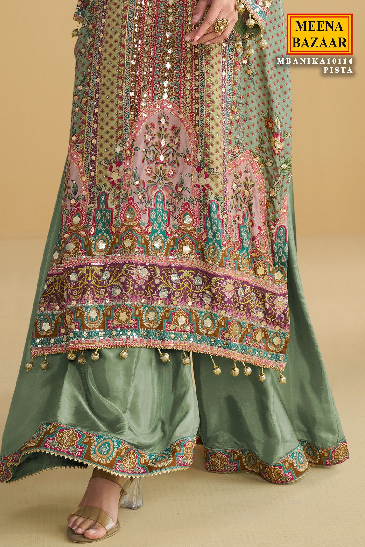 Pista Printed Embroidered with Dupatta Elegant Festive Wear Ready Made Suit