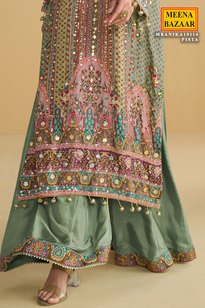 Pista Printed Embroidered with Dupatta Elegant Festive Wear Ready Made Suit