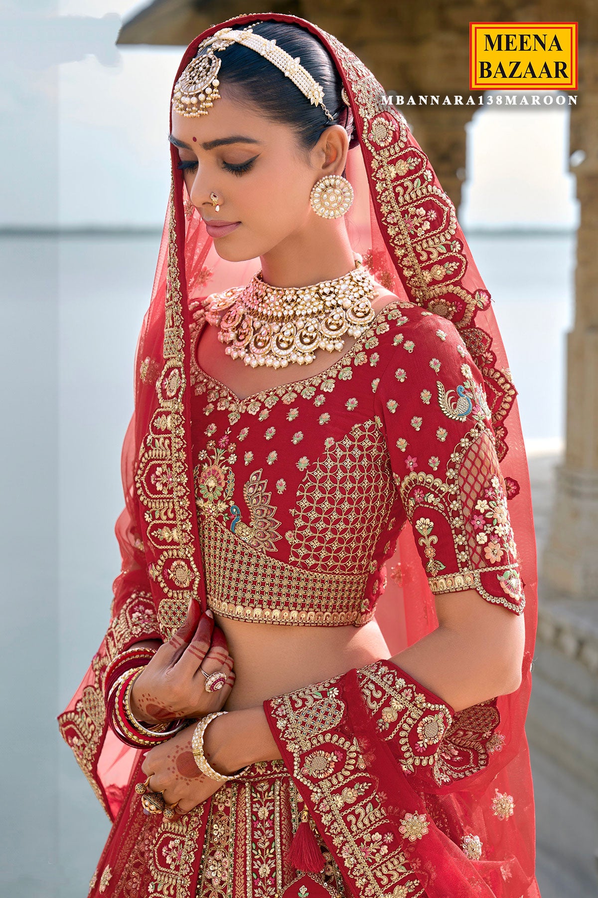 Red Silk Embroidered Wedding Lehenga WIth Dupatta