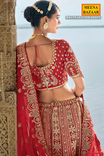 Red Silk Embroidered Wedding Lehenga WIth Dupatta