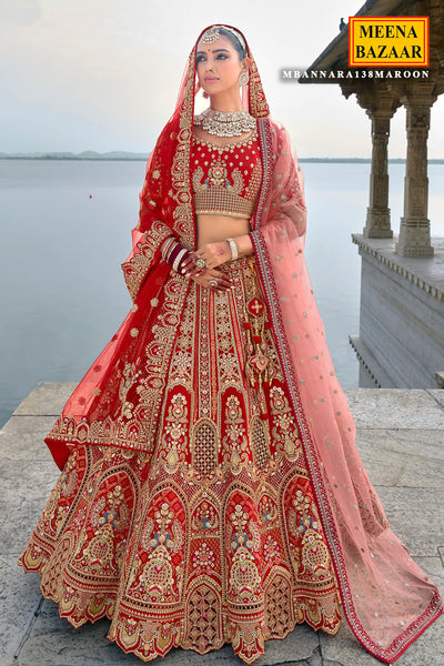 Red Silk Embroidered Wedding Lehenga WIth Dupatta