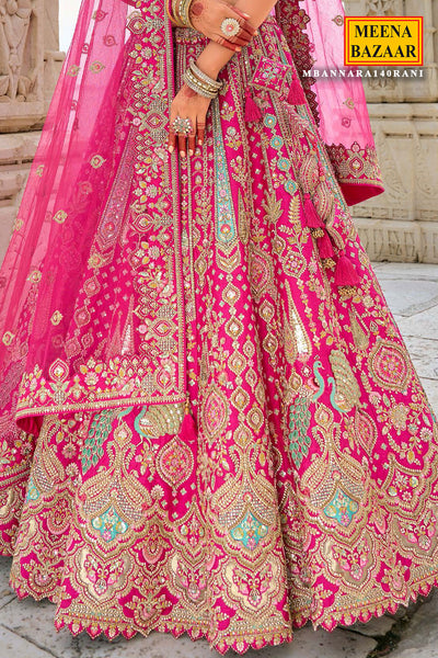 Rani Pink Banarasi Silk Khatli Work And  Handwork Embroidered Lehenga