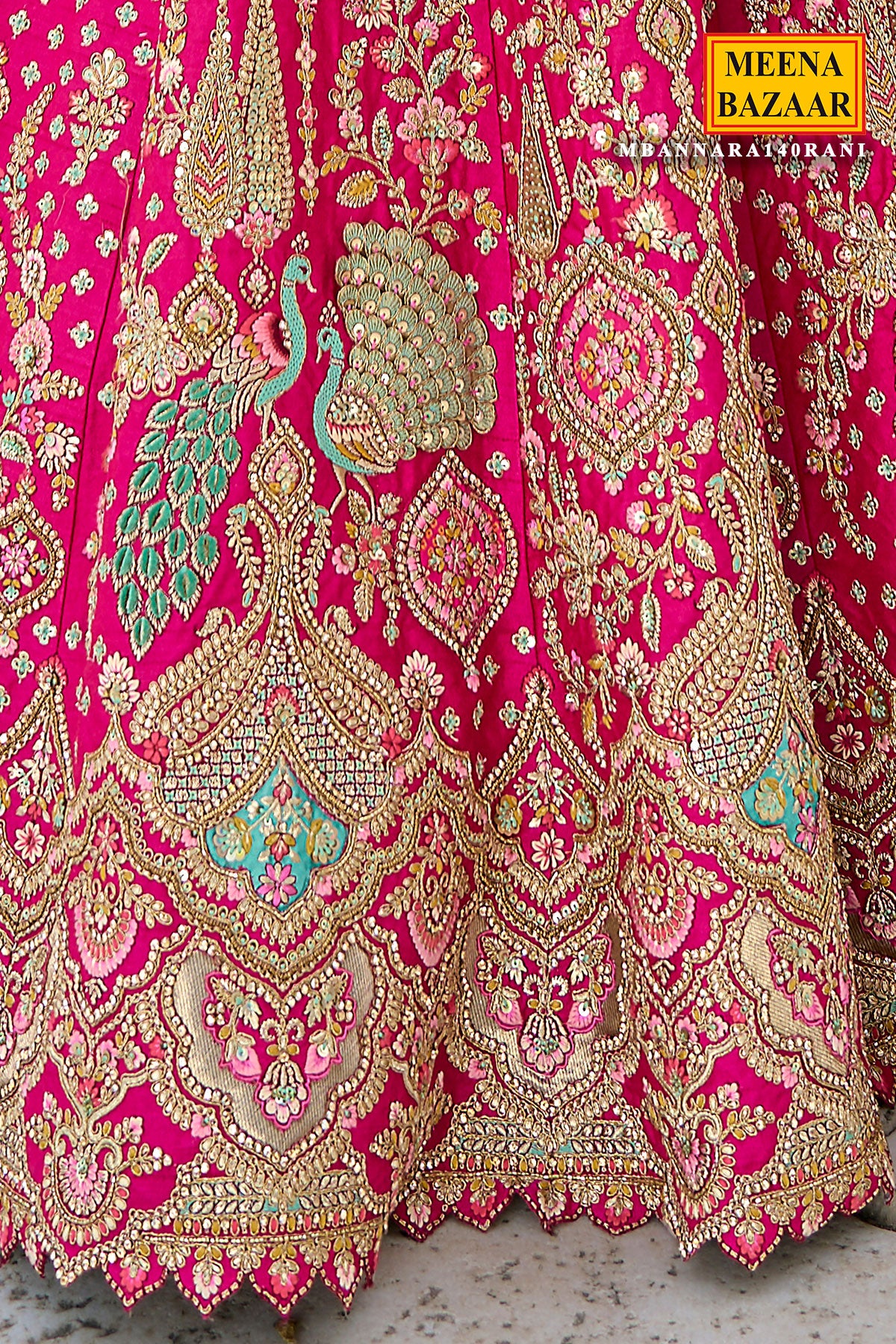 Rani Pink Banarasi Silk Khatli Work And  Handwork Embroidered Lehenga