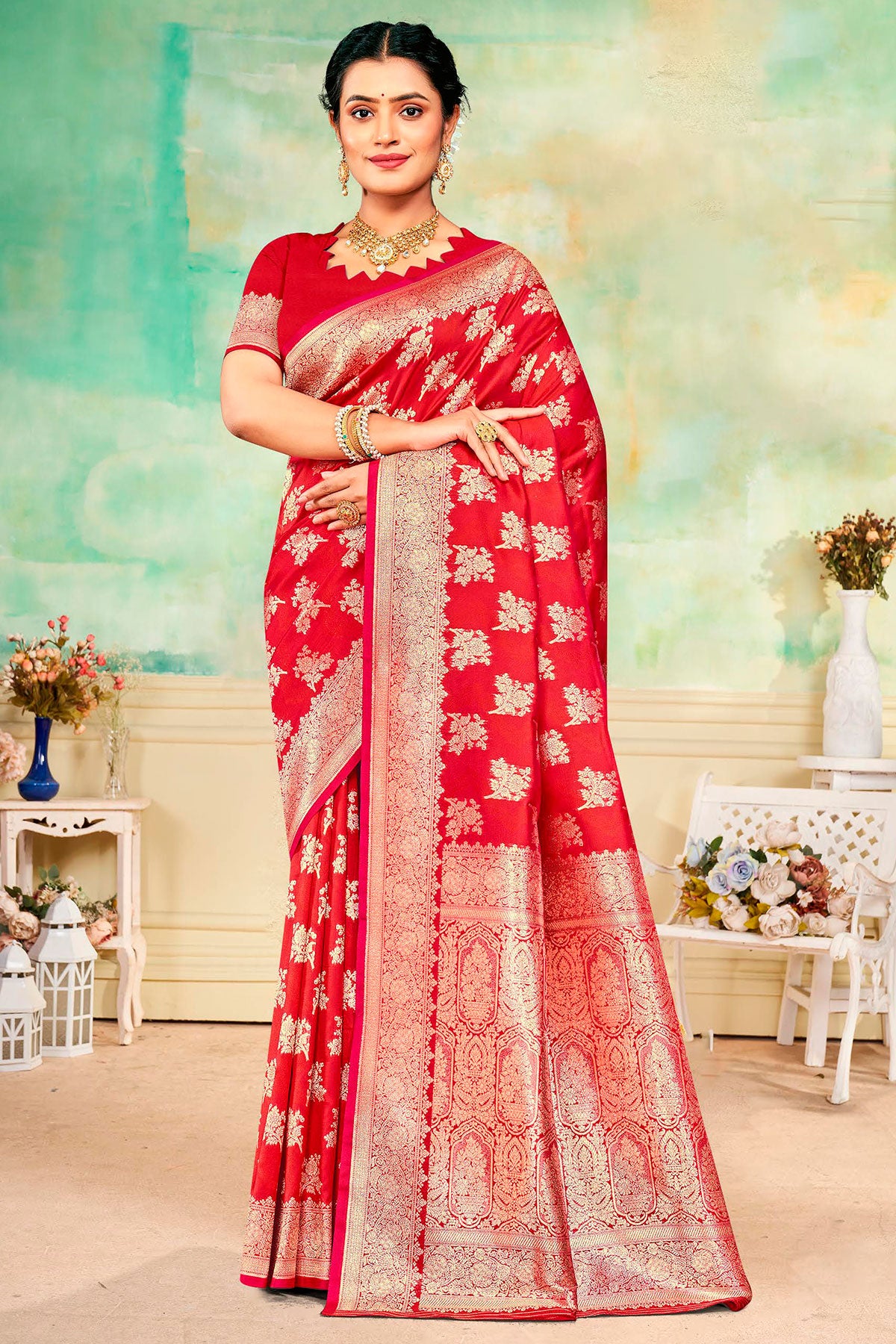 Red Silk Saree with Rich Zari Work