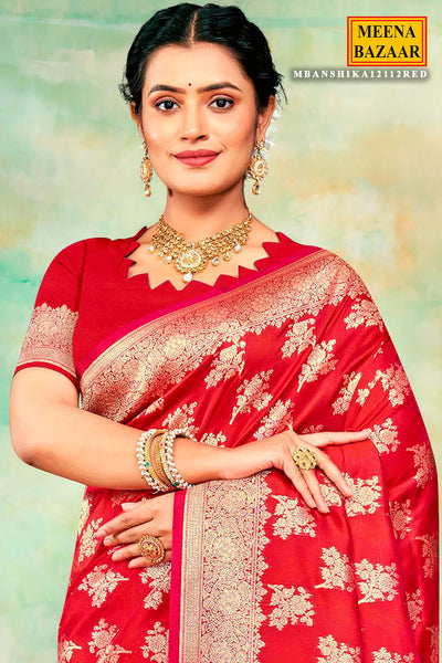 Red Silk Saree with Rich Zari Work