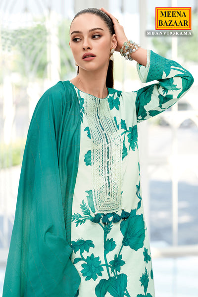 Rama Cotton Printed Neck Lacework Unstitched Suit Set