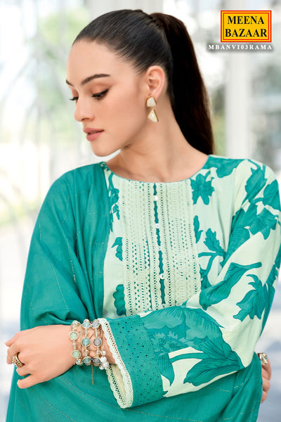 Rama Cotton Printed Neck Lacework Unstitched Suit Set