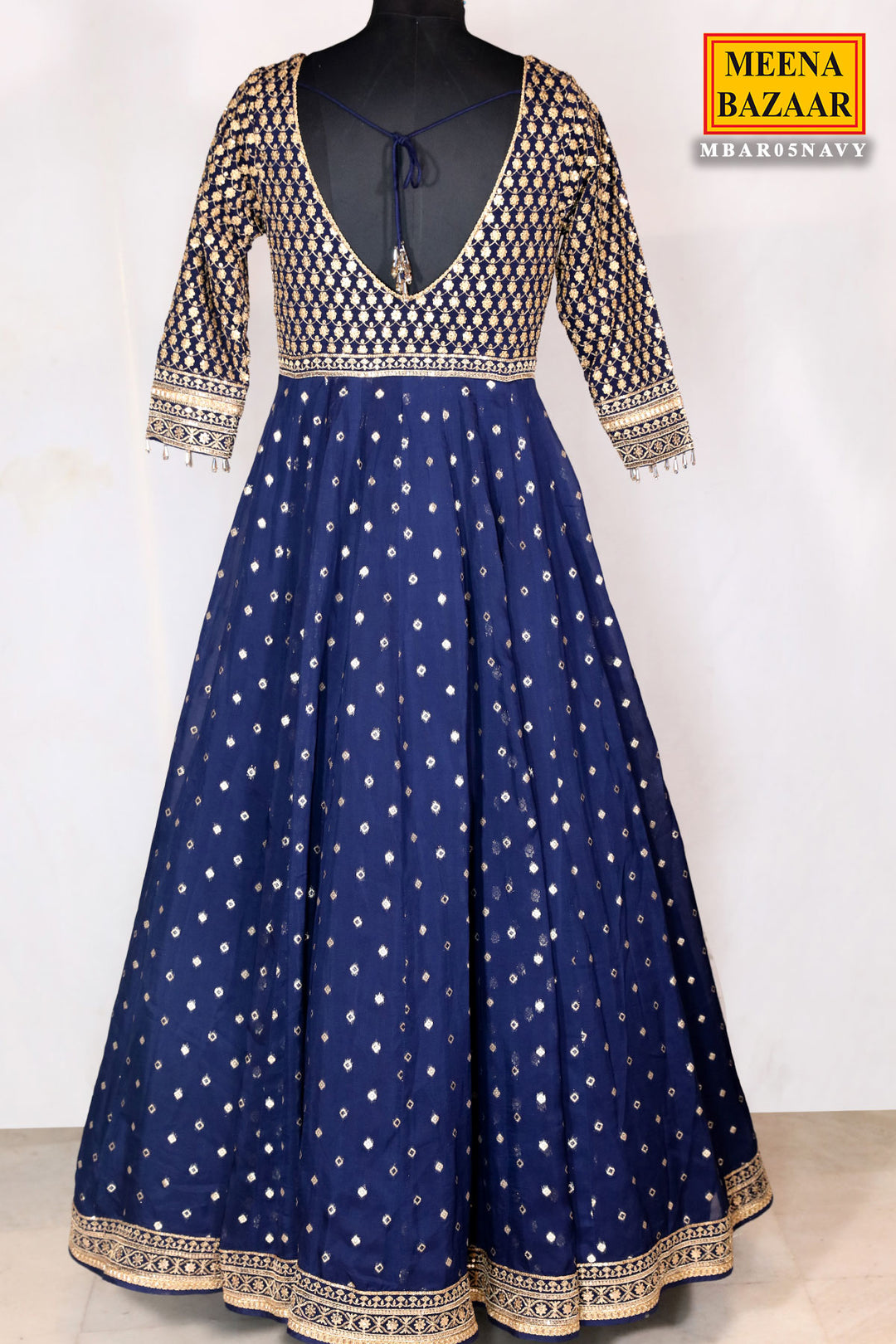 anarkali dress navy blue Navy Blue Georgette Zari & Sequins Embroidered Anarkali Styled Suit – Meena  Bazaar