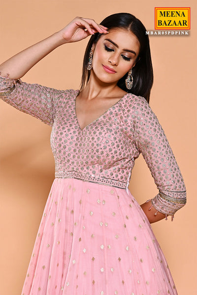 Pink Organza Zari & Sequins Embroidered Suit