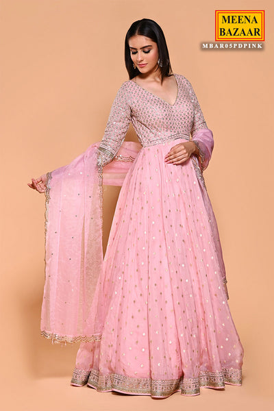 Pink Organza Zari & Sequins Embroidered Suit