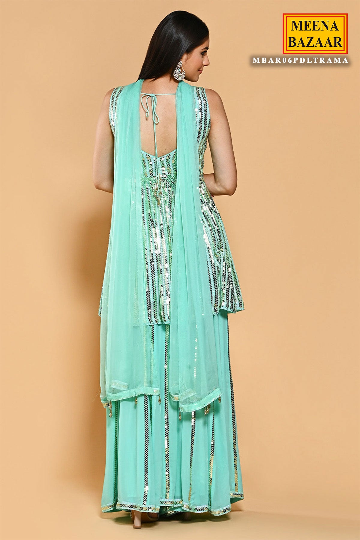 Aqua Blue Georgette Sequin Embroidered Sharara Suit