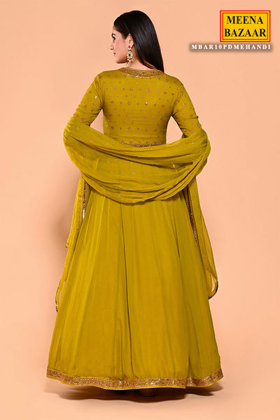 Mehandi Georgette Thread, Zari Embroidered Anarkali Suit