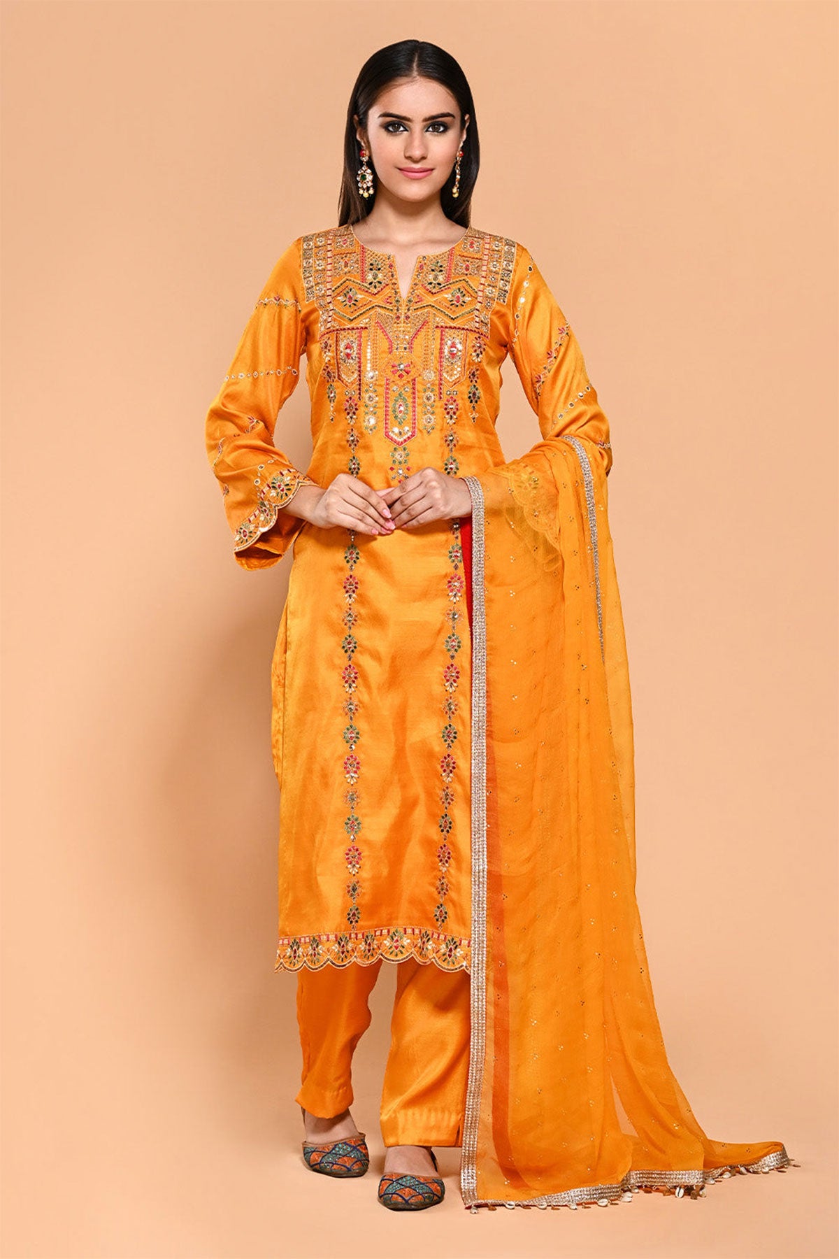 Mustard Thread, Sequin Embroidered Dola Silk Suit