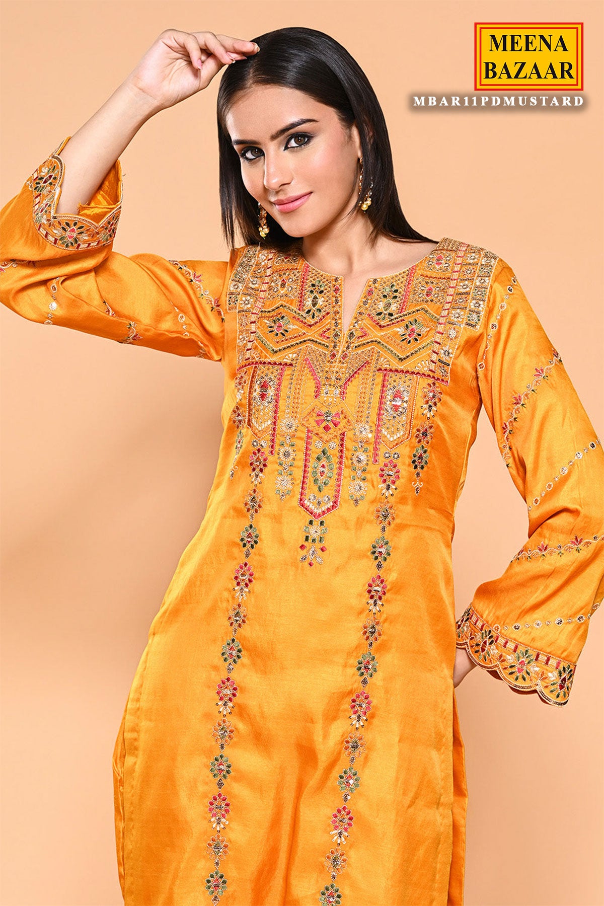 Mustard Thread, Sequin Embroidered Dola Silk Suit