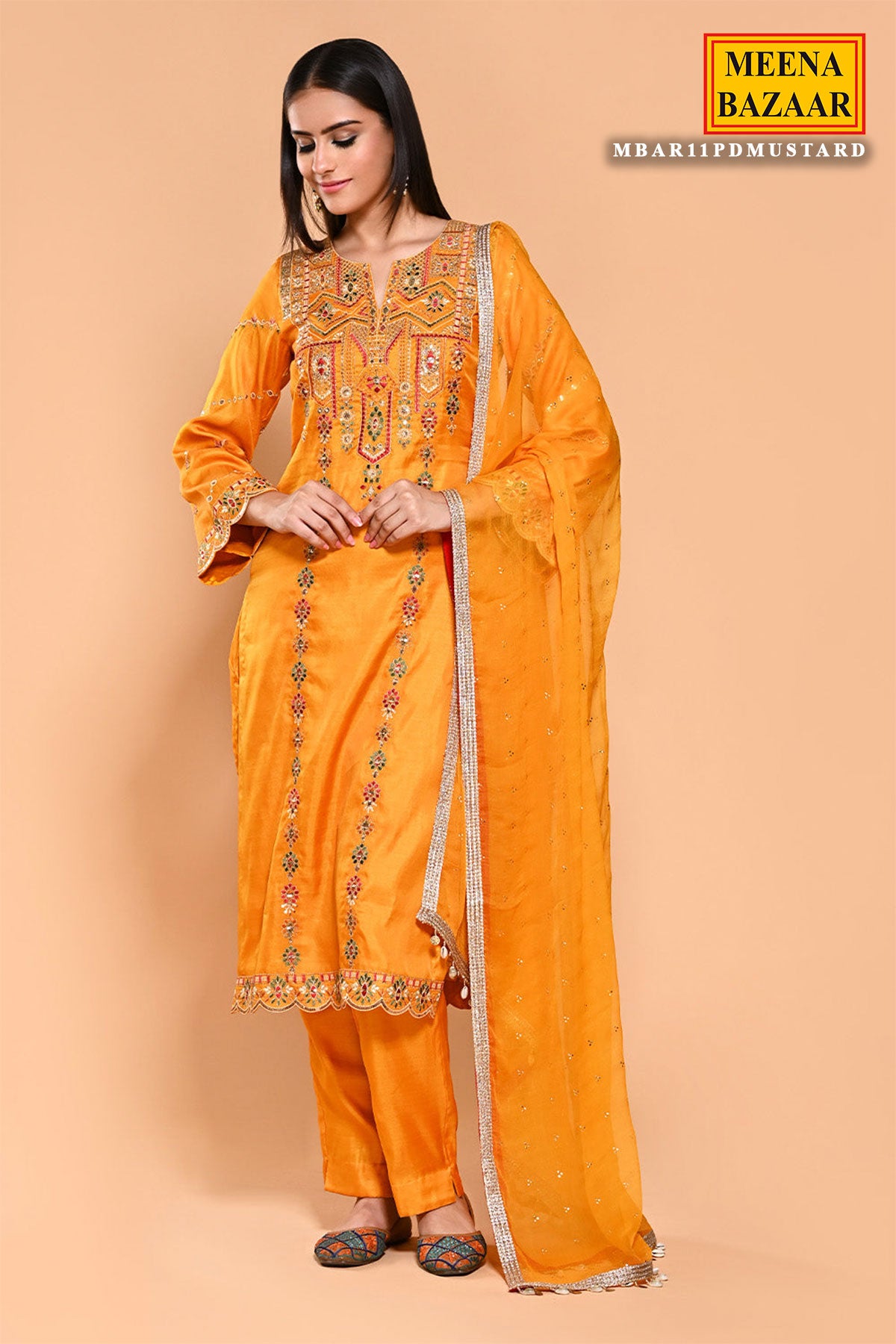 Mustard Thread, Sequin Embroidered Dola Silk Suit