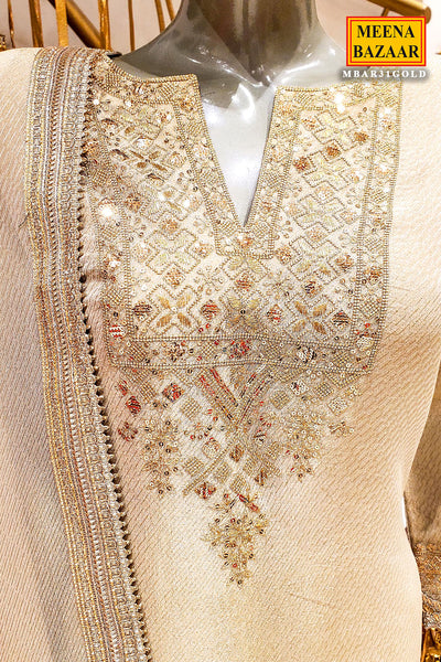 Golden Embroidered Straight Ready Made Suit