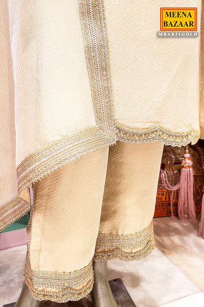 Golden Embroidered Straight Ready Made Suit
