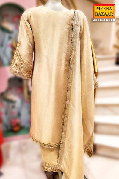 Golden Embroidered Straight Ready Made Suit